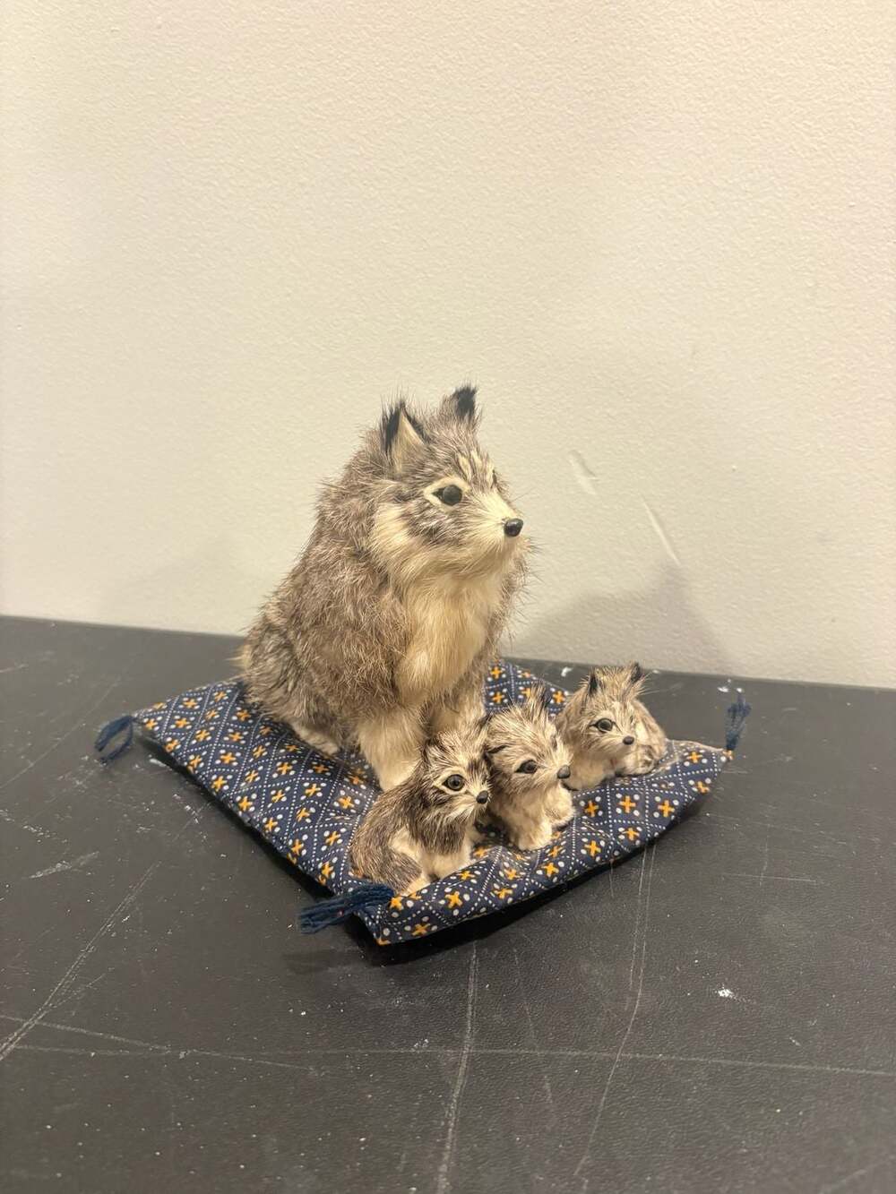 Vintage Fur Wolf Figurine